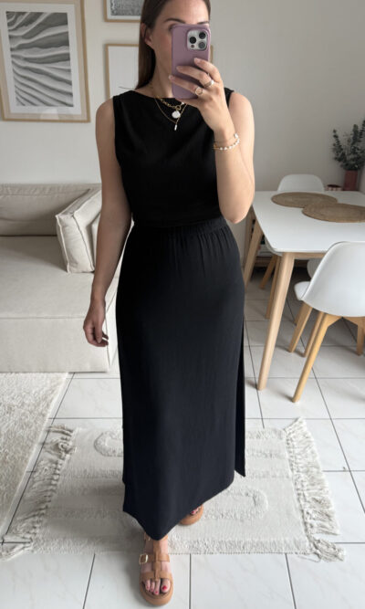 Jupe longue noir lin et coton