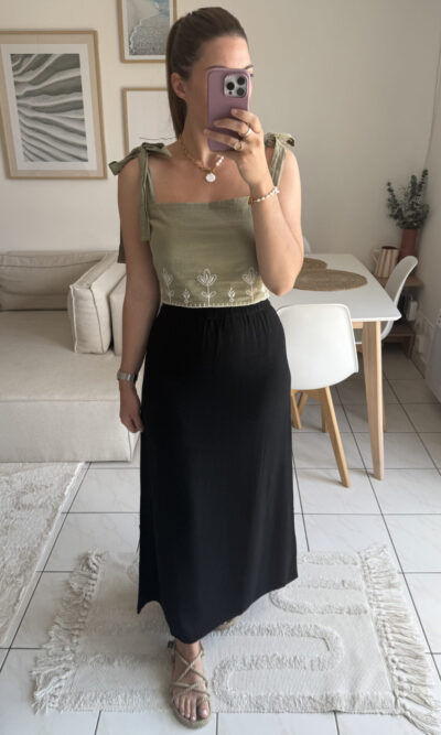 Jupe longue noir coton et lin