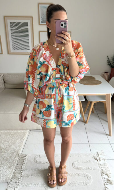 Combishort agrumes colorée coton