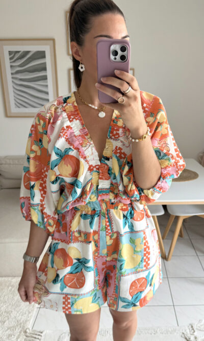 Combishort agrumes colorée coton