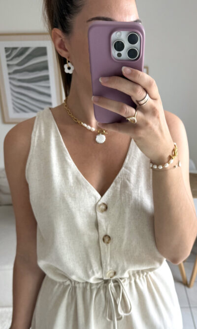 Combishort beige chiné lin et coton