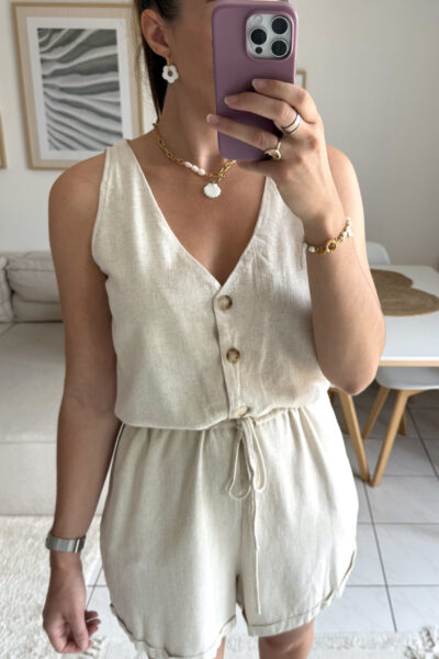 Combishort beige chiné lin et coton