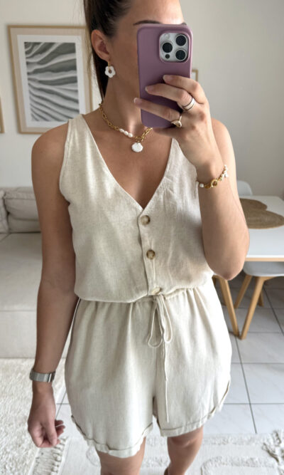 Combishort beige chiné lin et coton
