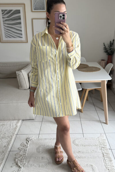 Robe chemise jaune à rayures