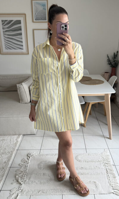 Robe chemise jaune à rayures