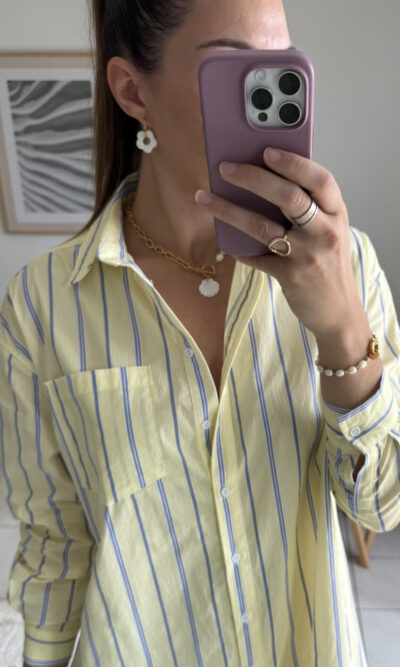 Robe chemise jaune à rayures