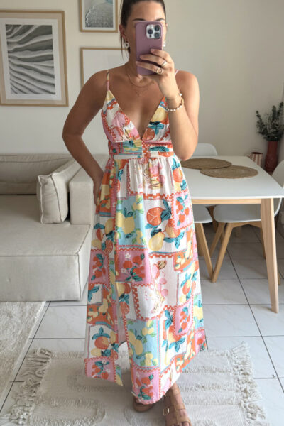 Robe longue coton motifs agrumes