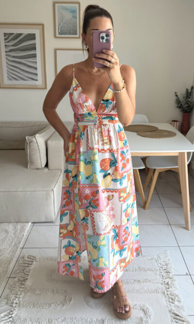 Robe longue coton motifs agrumes