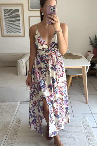 Robe longue motifs floraux, bretelles réglables