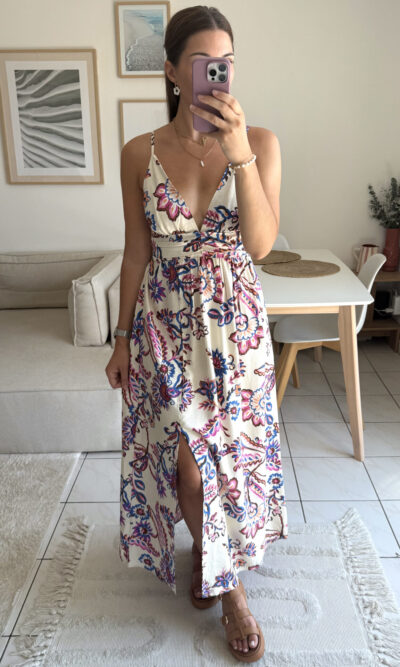 Robe longue motifs floraux, bretelles réglables