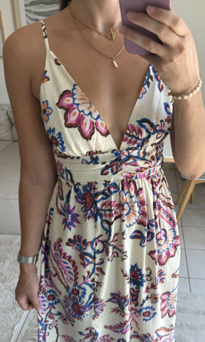 Robe longue motifs floraux, bretelles réglables