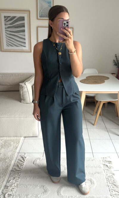 Pantalon tailleur vert sapin