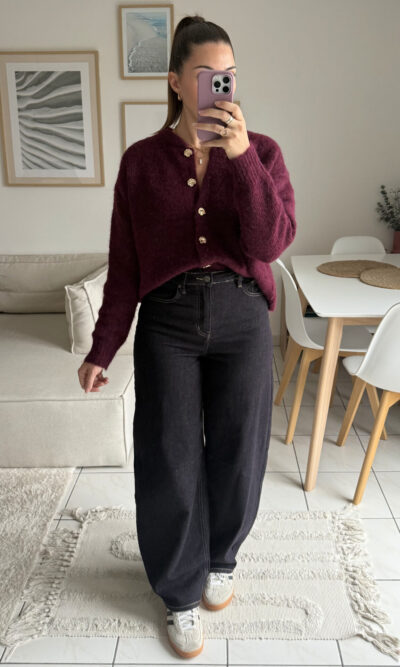 Gilet prune boutons dorés