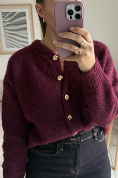 Gilet prune boutons dorés