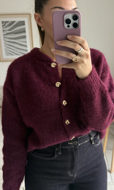 Gilet prune boutons dorés
