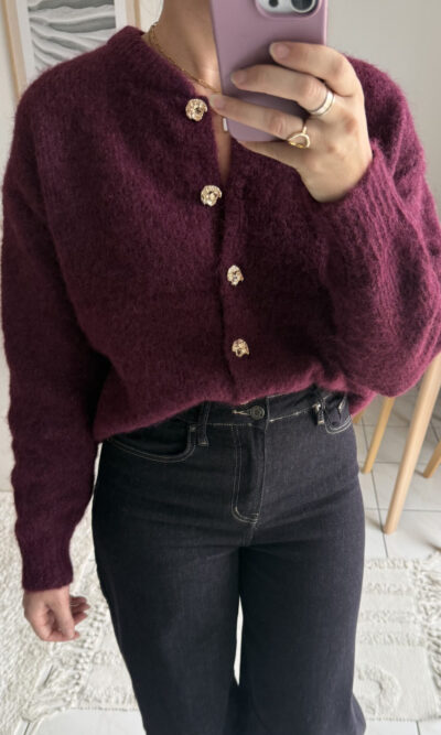 Gilet prune boutons dorés