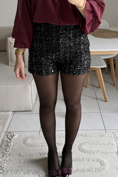Short noir tweed et sequins