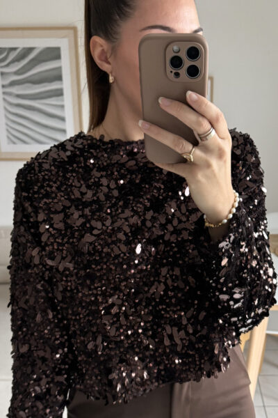 Top marron velours et sequins