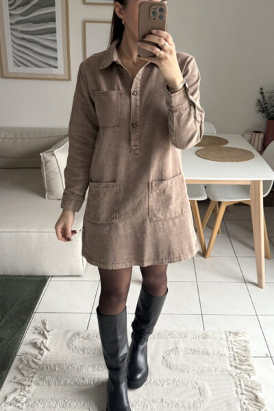 Robe en jean taupe 100% coton