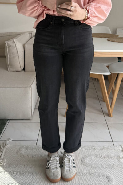 Jean mom gris foncé taille haute