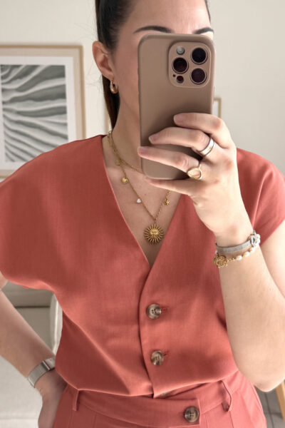 Top tailleur manches courtes terra cotta