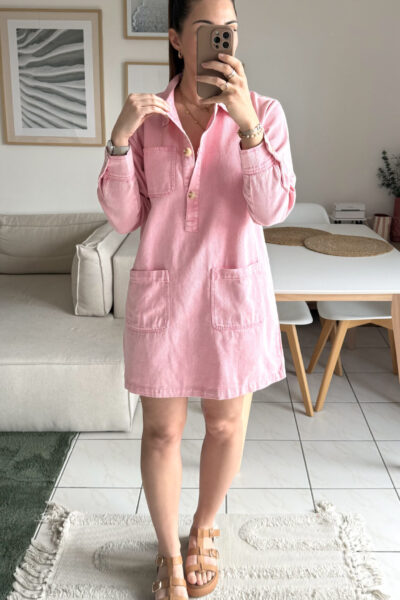 Robe en jean courte rose clair délavé