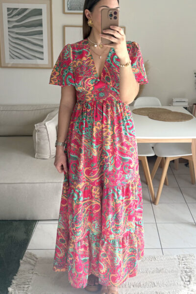 Robe longue fluide colorée à motifs