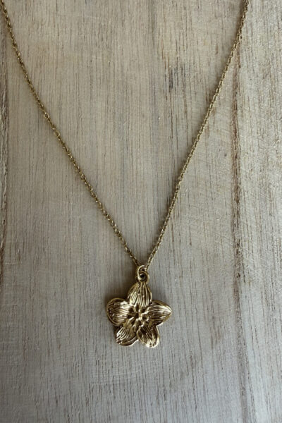 Collier fin pendentif fleur acier inoxydable