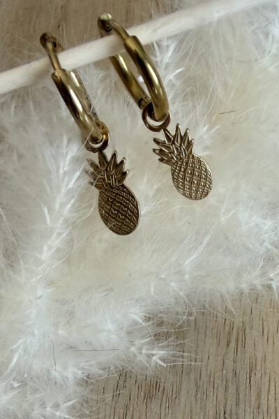 Boucles d'oreilles dorées ananas acier inoxydable