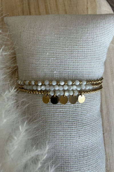Bracelet multi tours doré acier inoxydable et pierres blanches