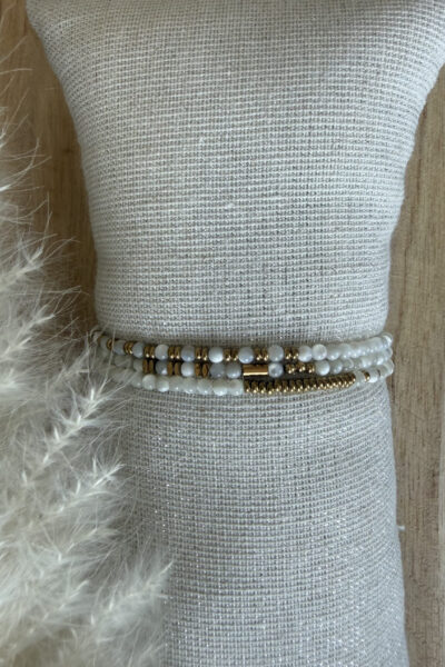 Bracelet multi tours doré acier inoxydable et pierres blanches