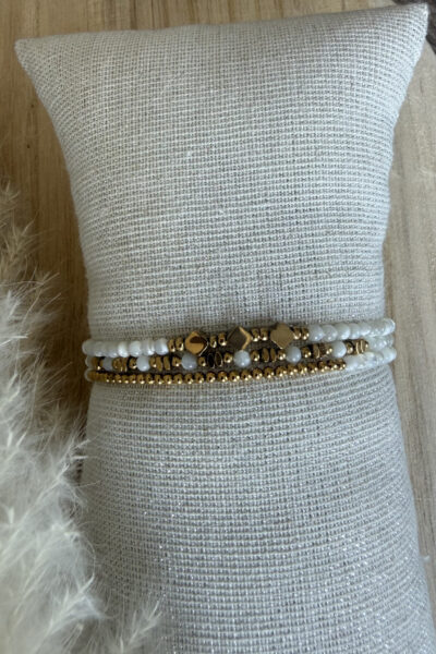 Bracelet multi tours doré acier inoxydable et pierres blanches