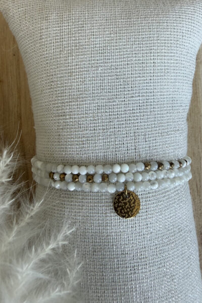 Bracelet multi tours doré acier inoxydable et pierres blanches