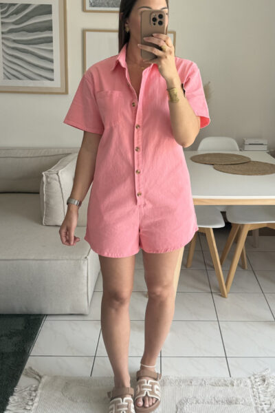 Combishort en coton rose vif