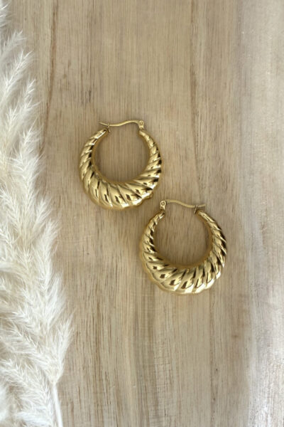 Boucles d'oreilles créoles torsadées dorées en acier inoxydable
