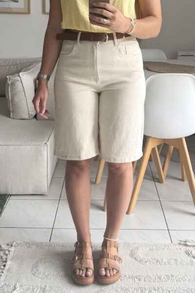 Bermuda en jean blanc cassé