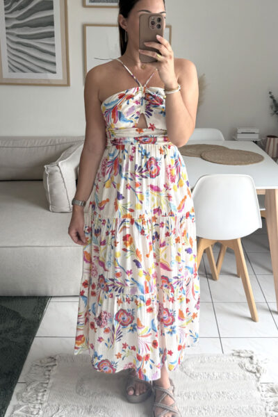 Robe longue motifs floraux colorés