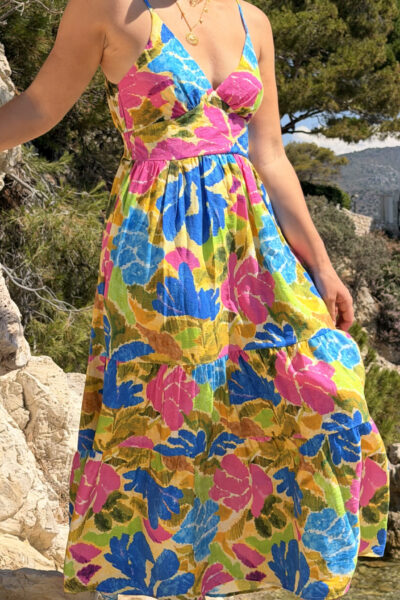 Robe longue motifs floraux colorés