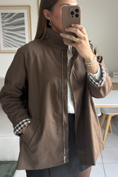 Veste marron femme mi-trench, mi-parka doublée
